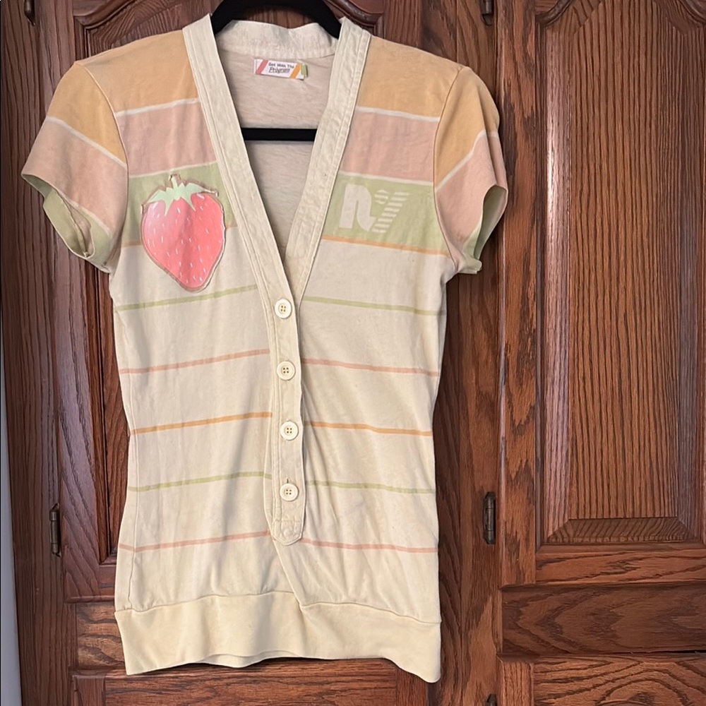 Women’s Rebel Yell Striped Button-Up Shirt with Strawberry Patch